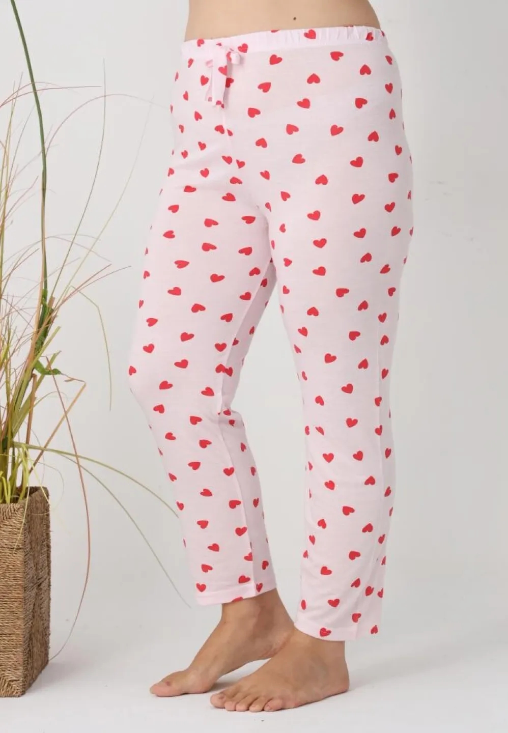 Pantaloni de pijama damă Big Size, roz cu inimioare roșii - 5