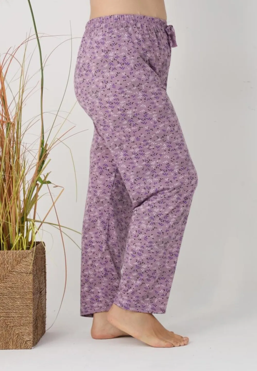 Pantaloni de pijama damă Big Size, mov cu flori - 2