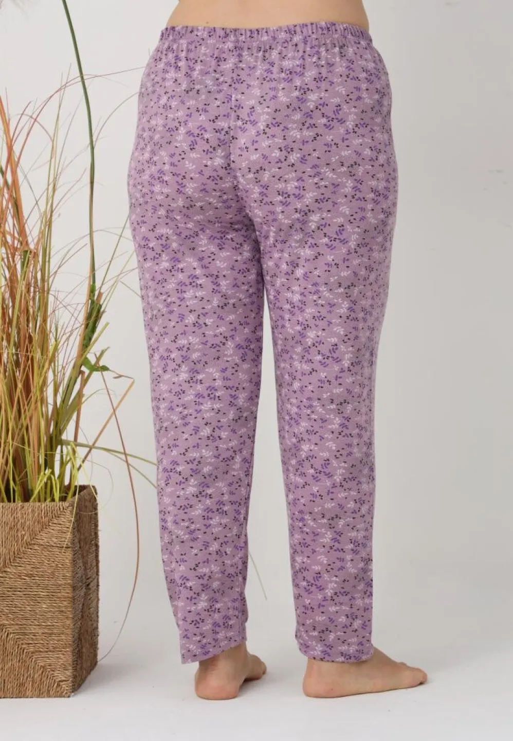 Pantaloni de pijama damă Big Size, mov cu flori - 3