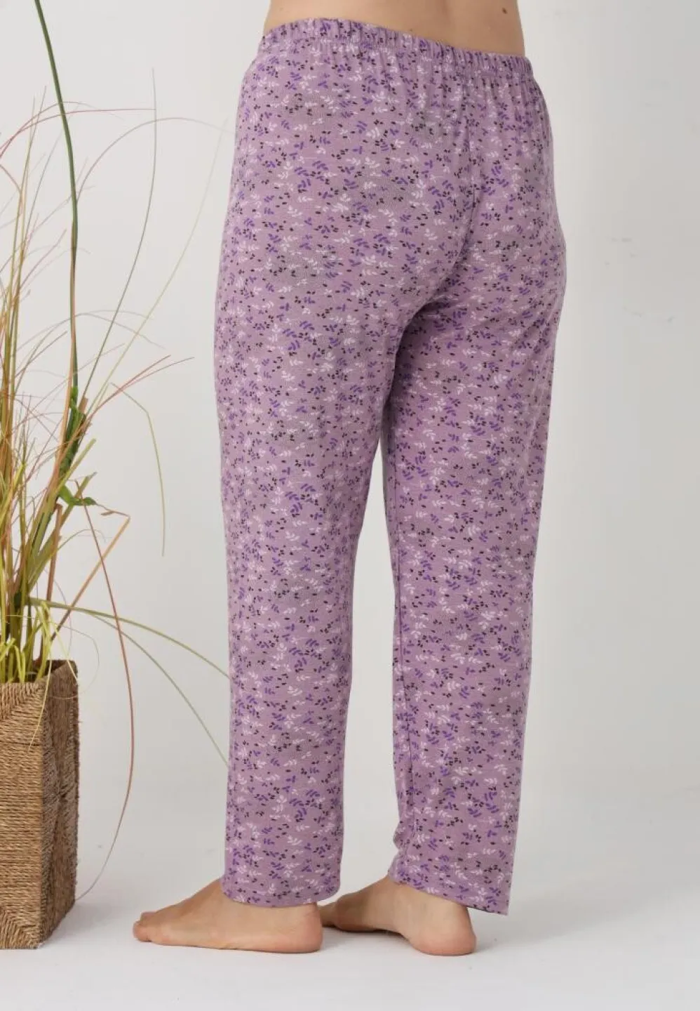 Pantaloni de pijama damă Big Size, mov cu flori - 4