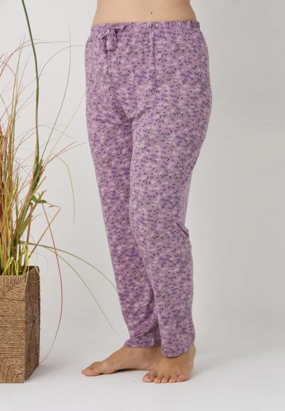 Pantaloni de pijama damă Big Size, mov cu flori - 5
