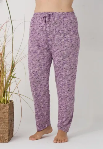 Pantaloni de pijama damă Big Size, mov cu flori