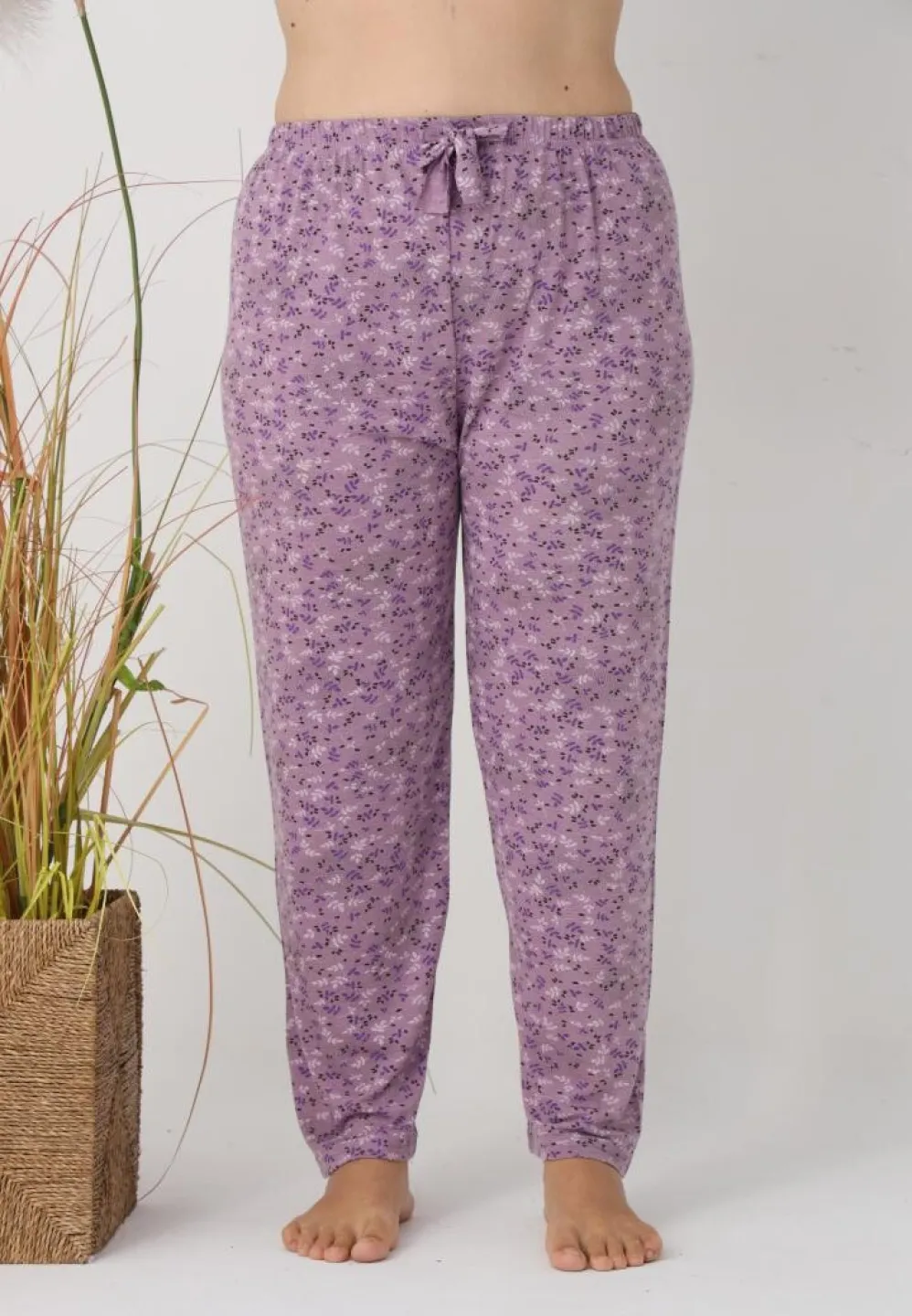 Pantaloni de pijama damă Big Size, mov cu flori - 6