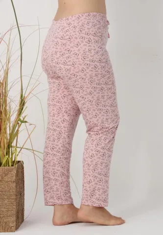 Pantaloni de pijama damă Big Size, roz cu fluturi hover