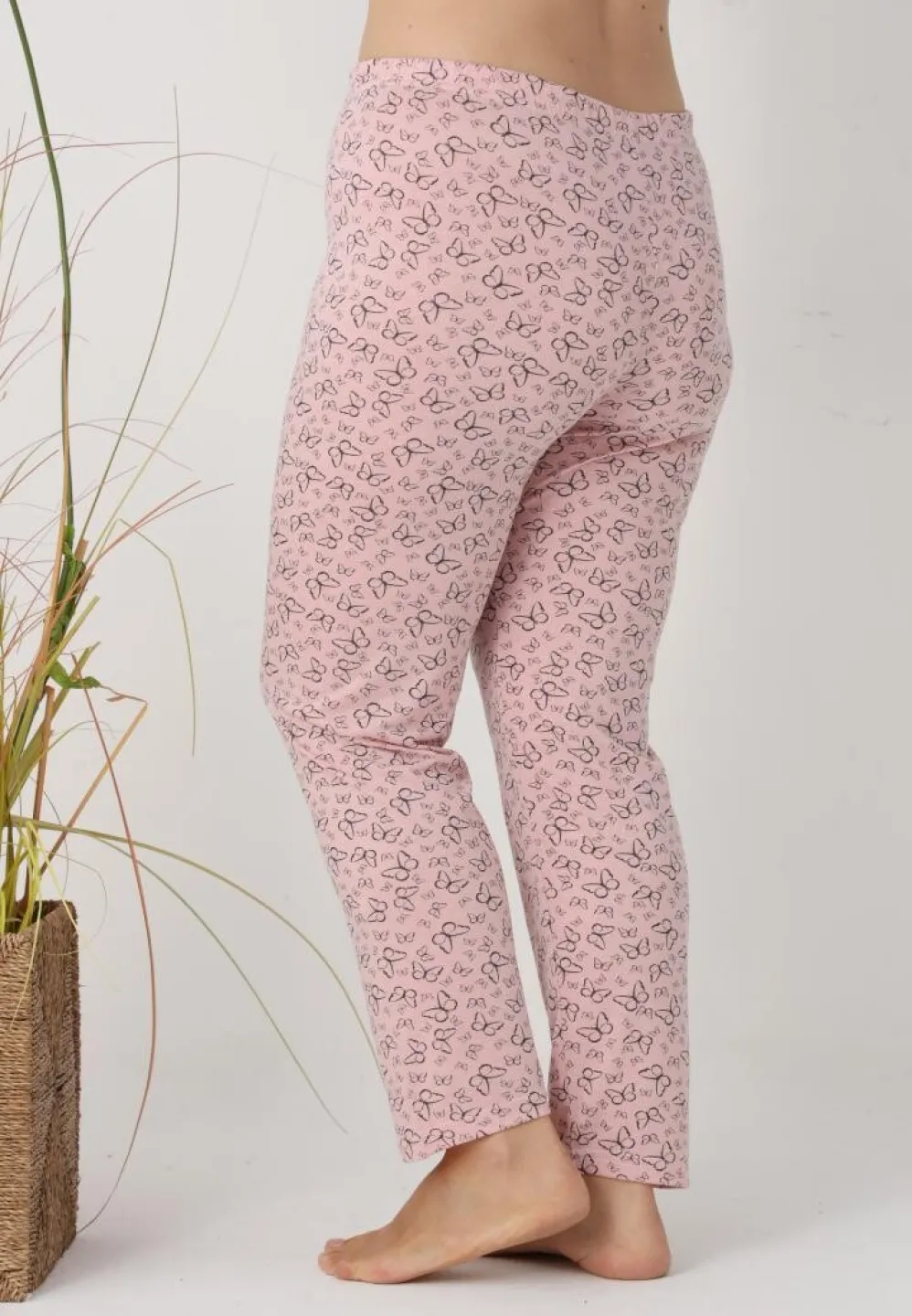Pantaloni de pijama damă Big Size, roz cu fluturi - 4