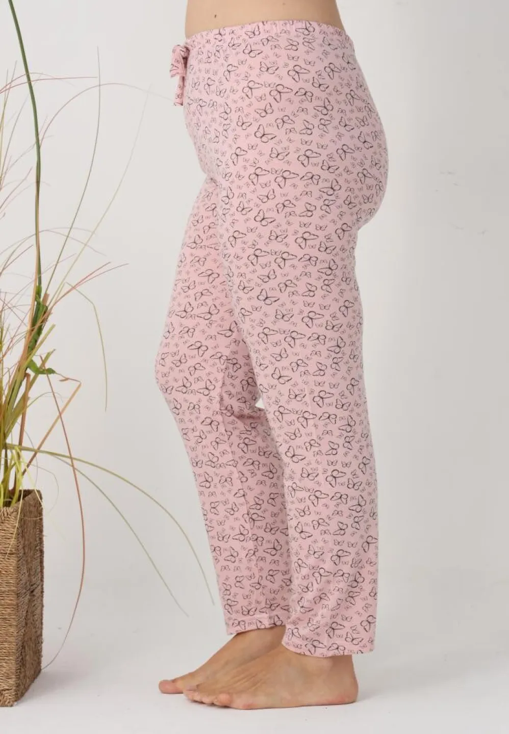 Pantaloni de pijama damă Big Size, roz cu fluturi - 5