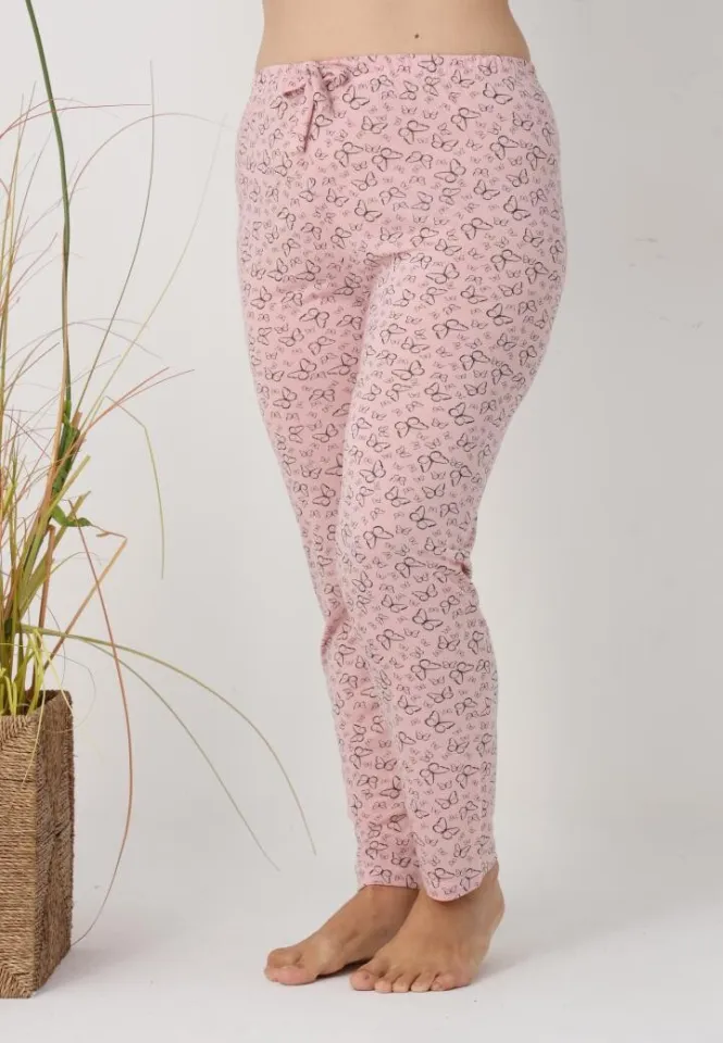 Pantaloni de pijama damă Big Size, roz cu fluturi