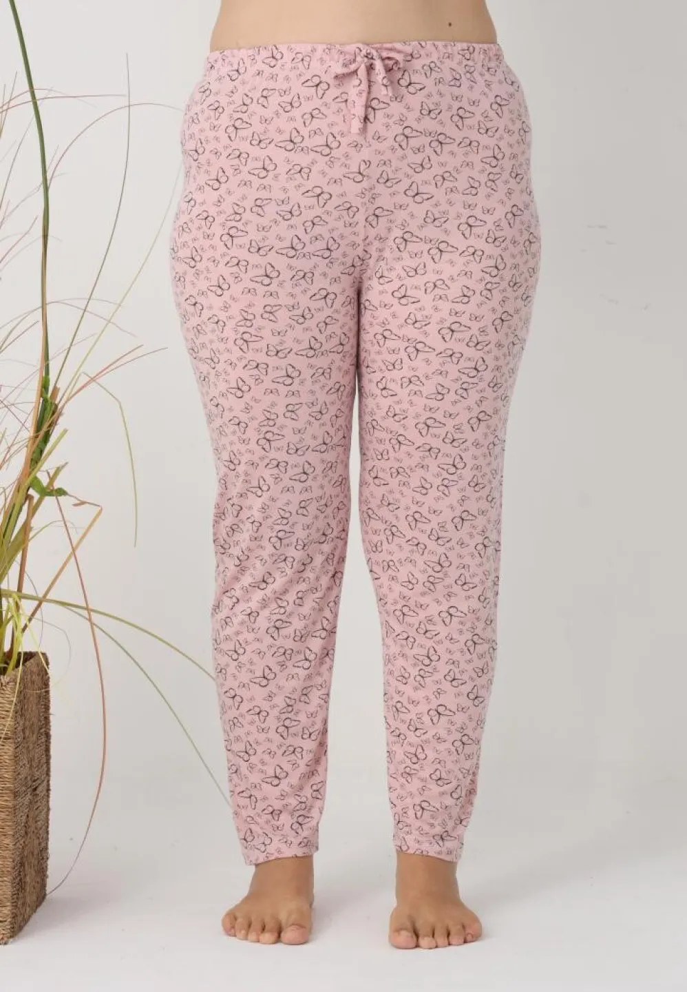 Pantaloni de pijama damă Big Size, roz cu fluturi - 6