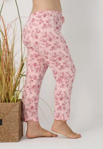 Pantaloni de pijama damă Big Size, roz cu flori hover
