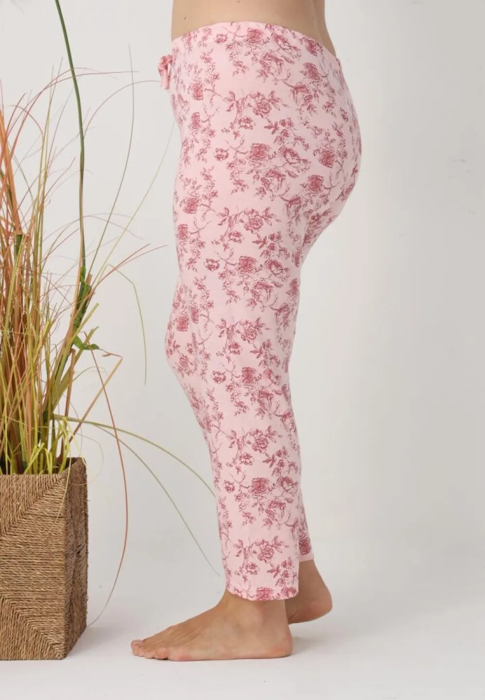 Pantaloni de pijama damă Big Size, roz cu flori - 5