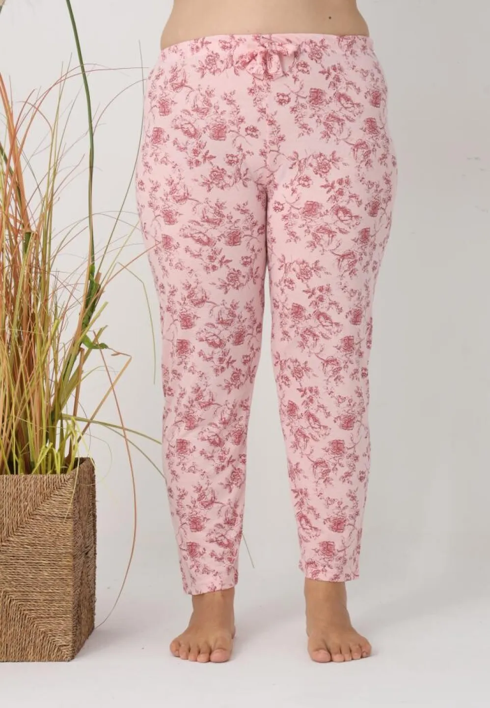 Pantaloni de pijama damă Big Size, roz cu flori - 6