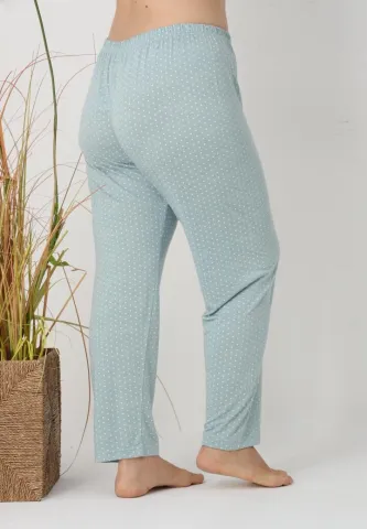 Pantaloni de pijama damă Big Size, verde cu puncte albe hover