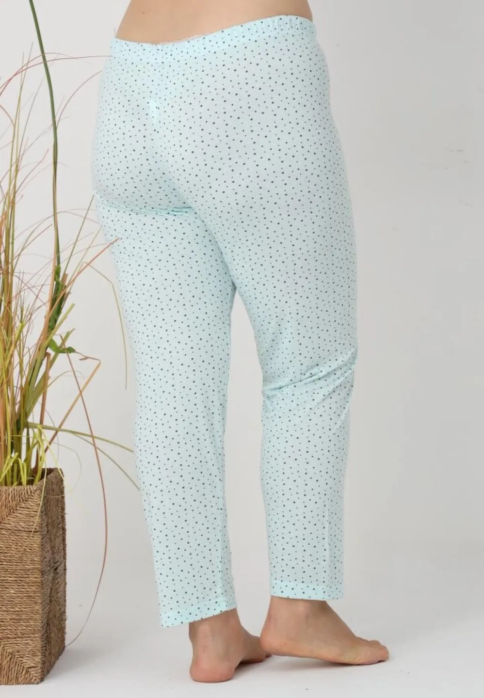 Pantaloni de pijama damă Big Size, turcoaz cu puncte negre - 2