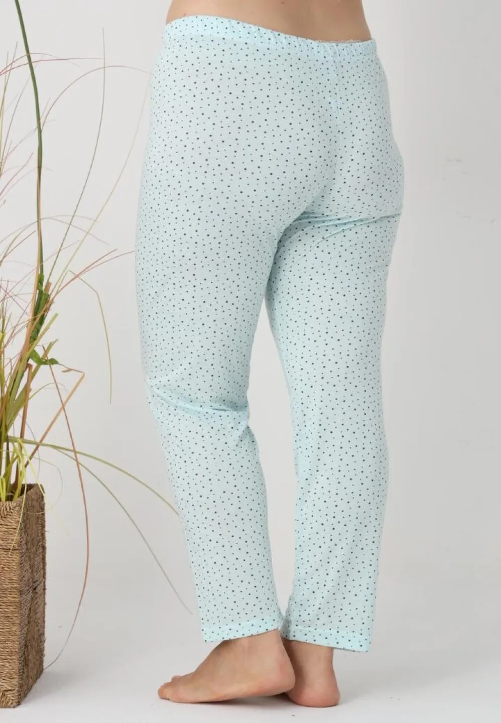 Pantaloni de pijama damă Big Size, turcoaz cu puncte negre - 3