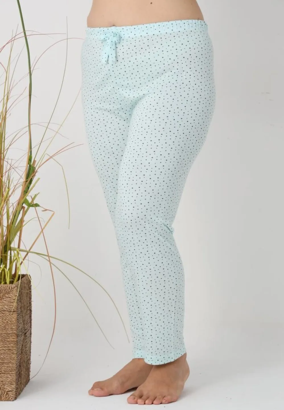 Pantaloni de pijama damă Big Size, turcoaz cu puncte negre - 4