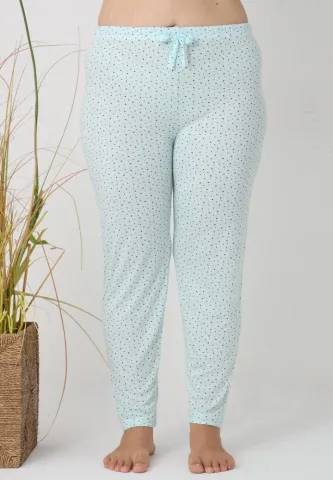 Pantaloni de pijama damă Big Size, turcoaz cu puncte negre