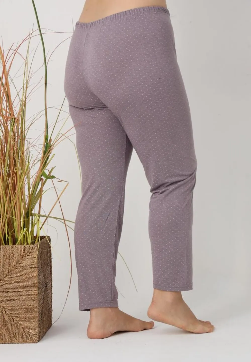 Pantaloni de pijama damă Big Size, gri cu puncte roz - 2