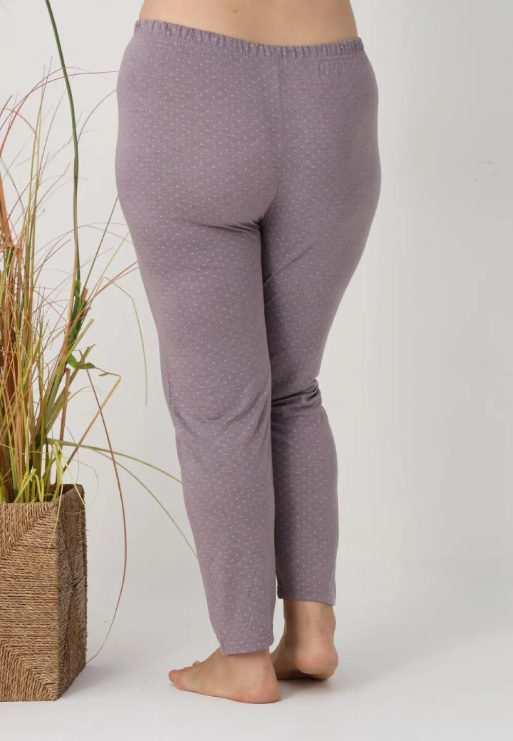 Pantaloni de pijama damă Big Size, gri cu puncte roz - 3