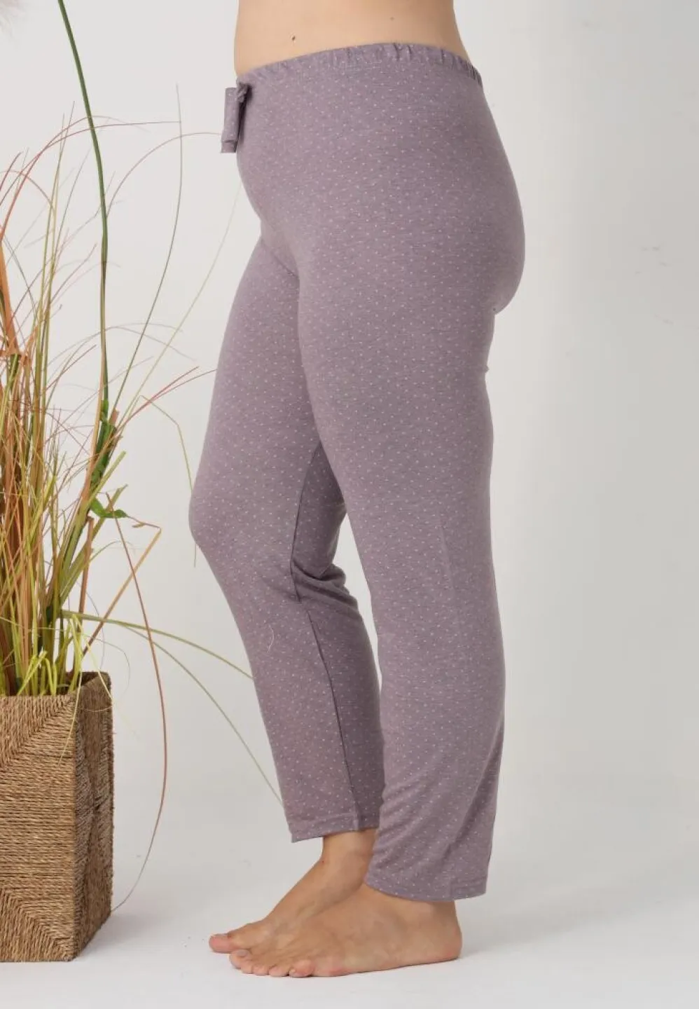 Pantaloni de pijama damă Big Size, gri cu puncte roz - 4