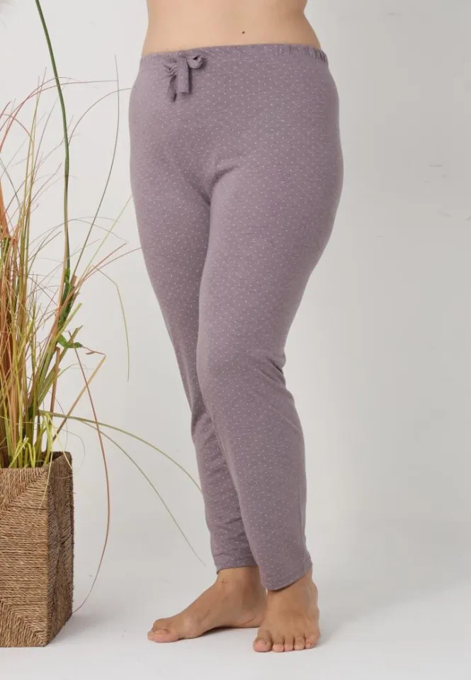 Pantaloni de pijama damă Big Size, gri cu puncte roz