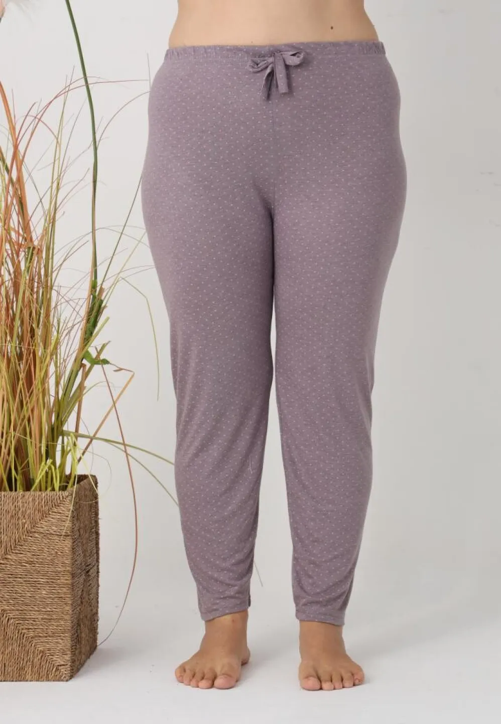 Pantaloni de pijama damă Big Size, gri cu puncte roz - 5