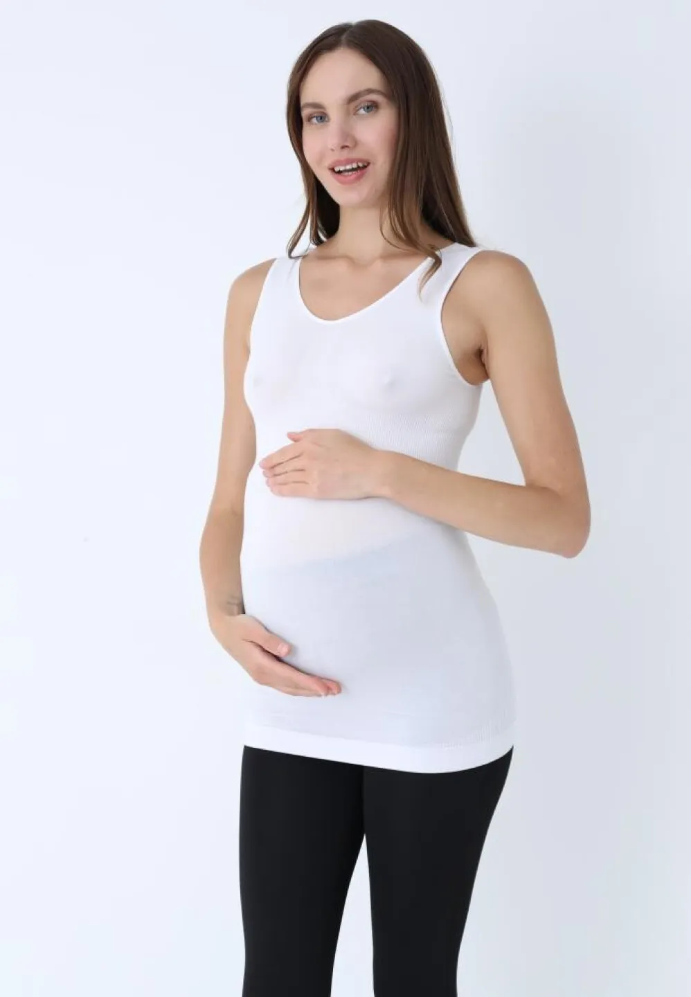Maiou de gravidă fără cusături din Modal alb - 1