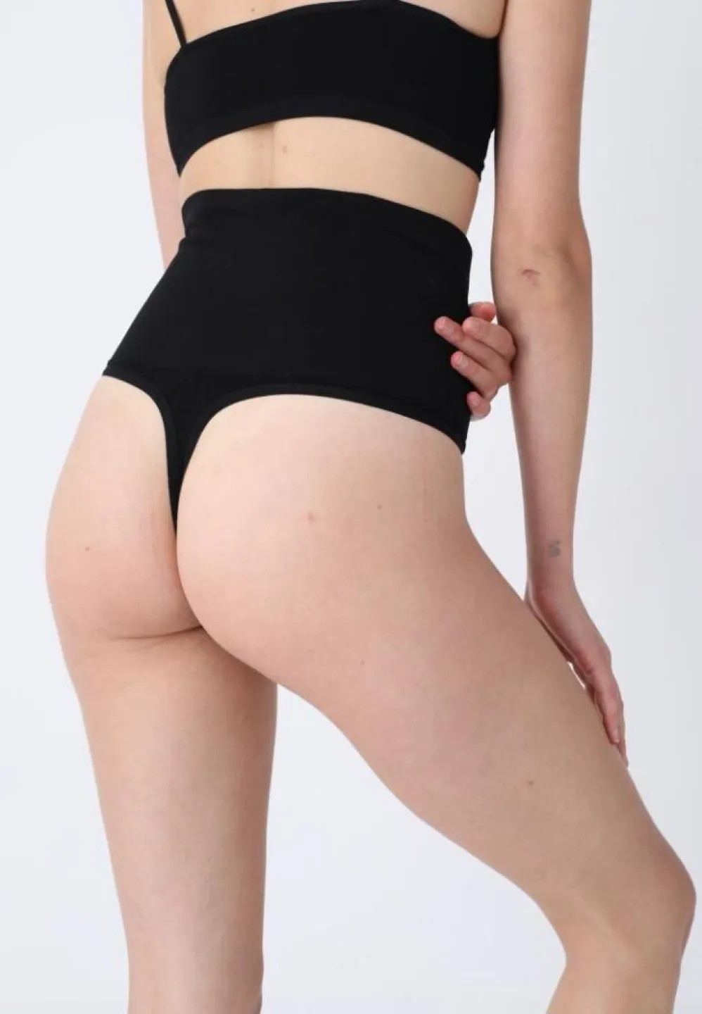 Corset modelator cu talie înaltă și chilot tanga negru - 2