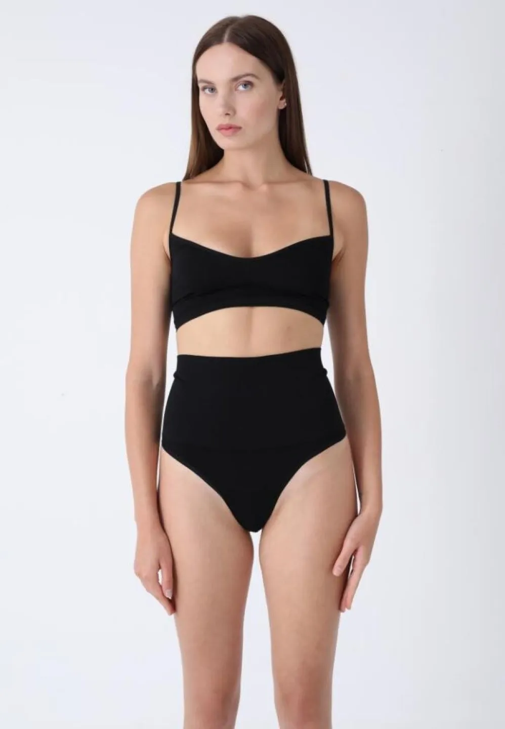 Corset modelator cu talie înaltă și chilot tanga negru - 3