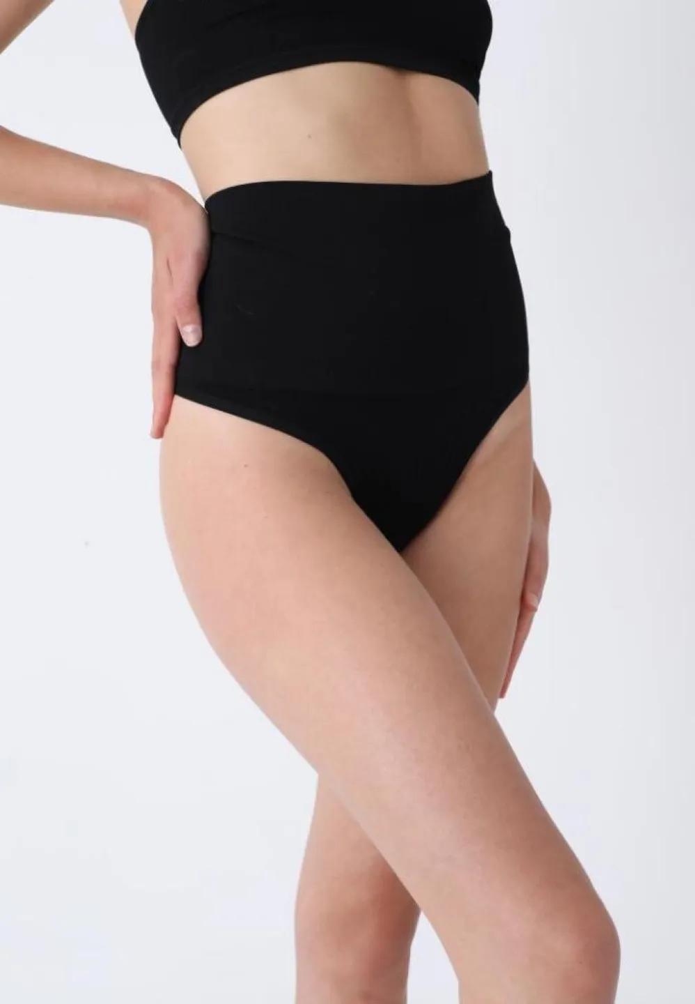 Corset modelator cu talie înaltă și chilot tanga negru - 4