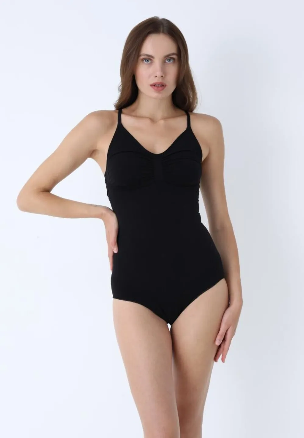 Body modelator Negru cu bretele subțiri reglabile, clasic - 4