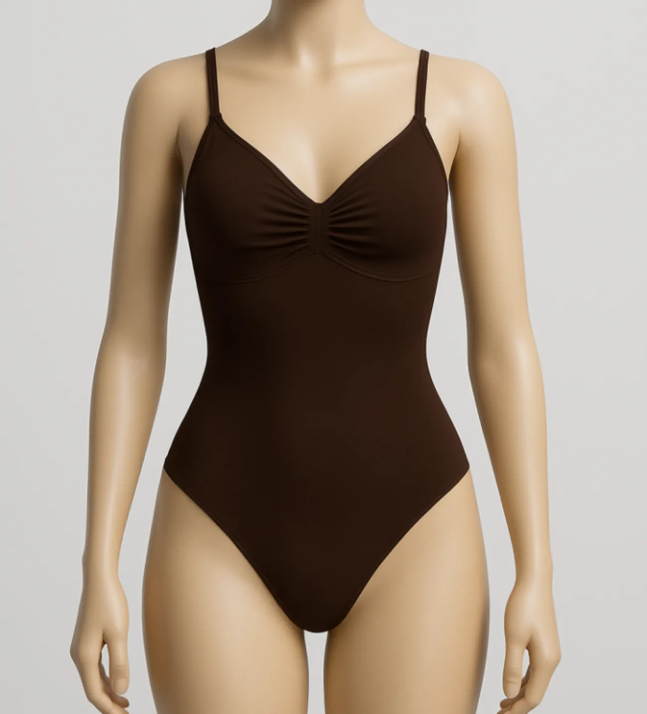 Body modelator tanga cu bretele subțiri reglabile, maro - 1