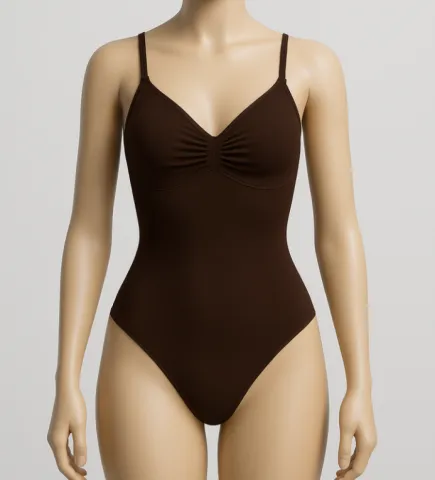 Body modelator tanga cu bretele subțiri reglabile, maro
