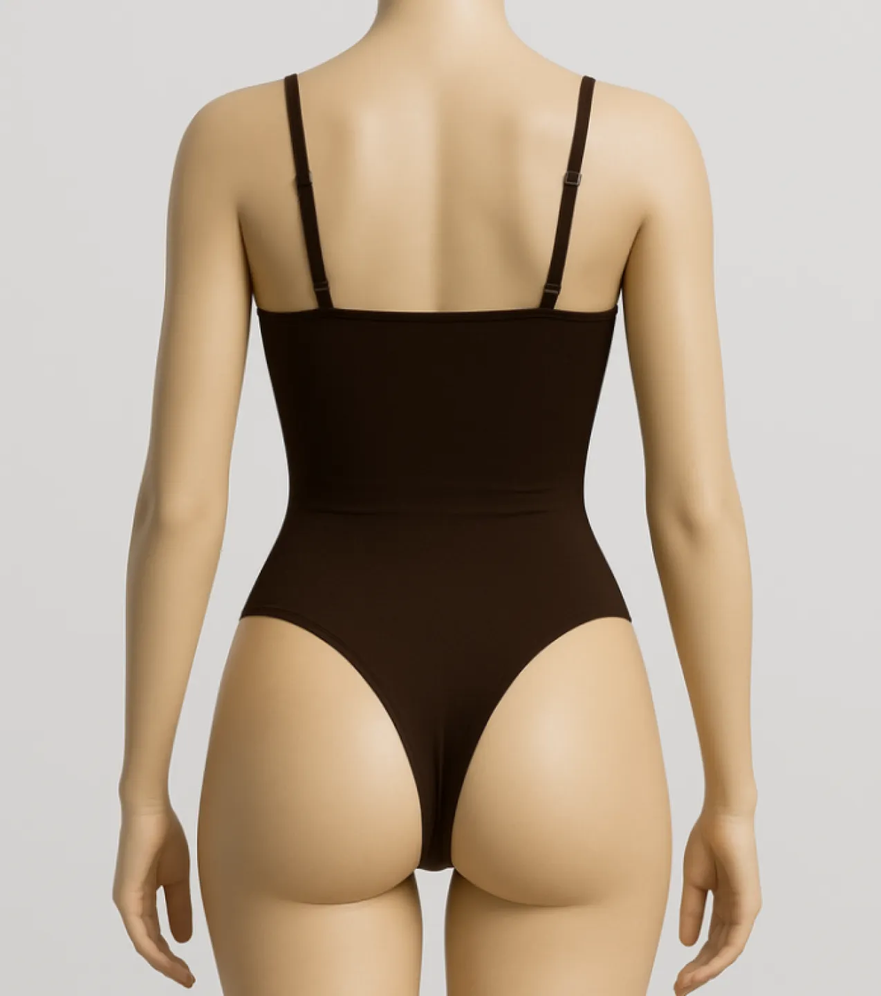 Body modelator tanga cu bretele subțiri reglabile, maro - 2