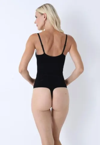 Body modelator tanga cu bretele subțiri reglabile, negru hover