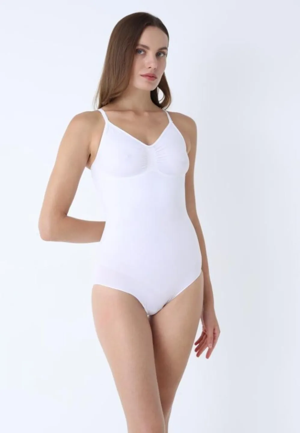 Body modelator tanga cu bretele subțiri reglabile, alb - 1