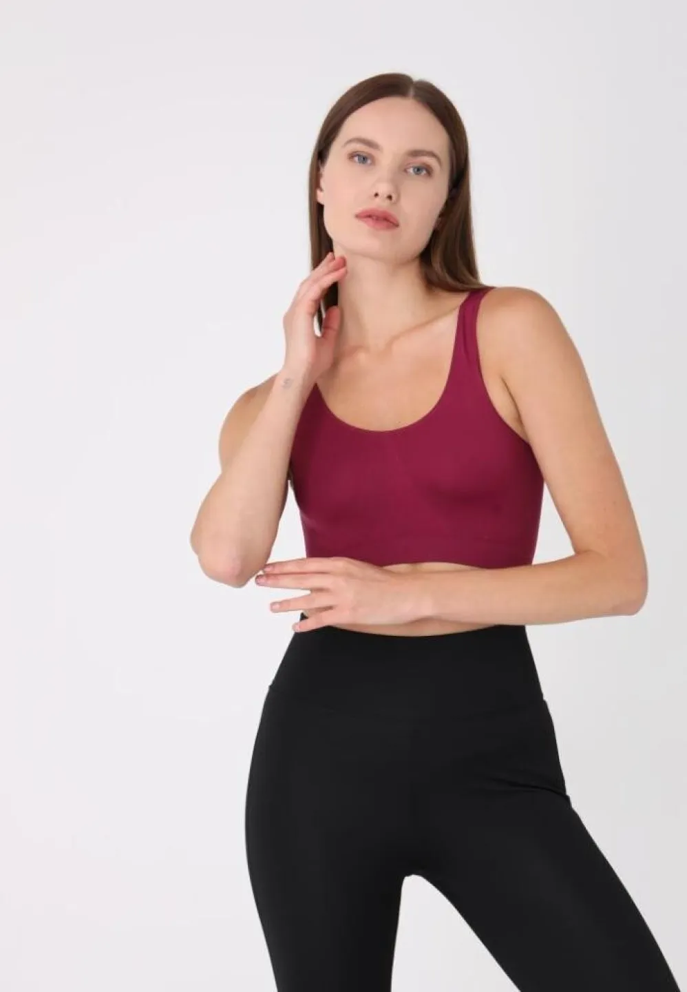 Bustieră damă cu bretele late, fără push-up, bordo - 1