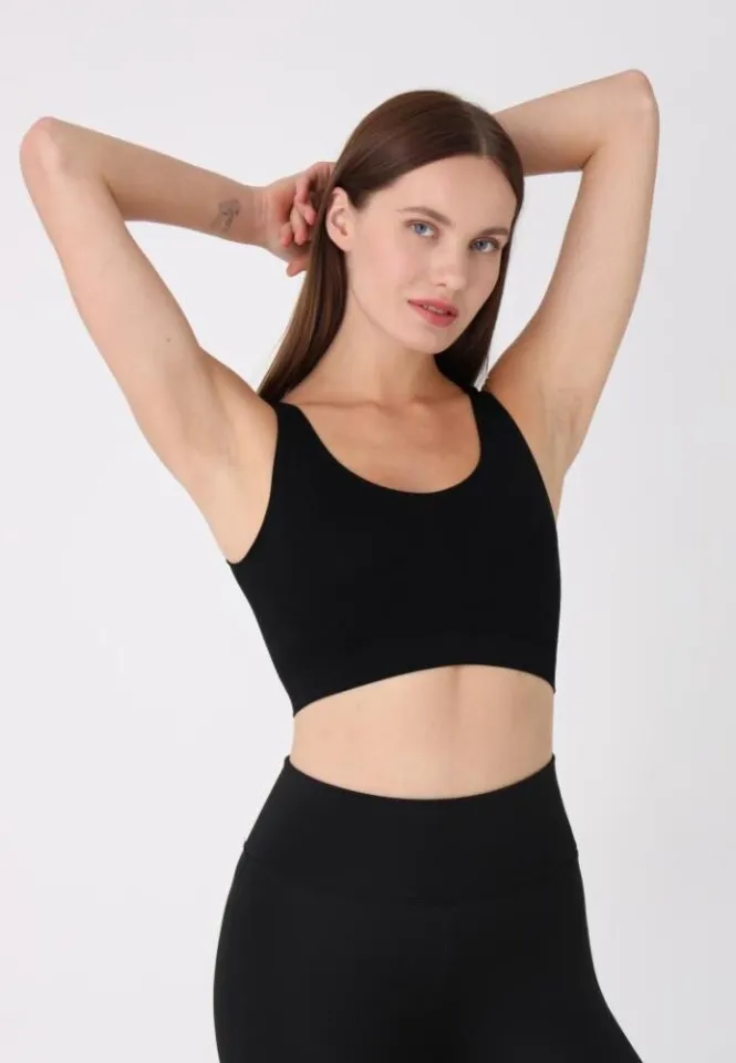 Bustieră damă cu bretele late, fără push-up, negru