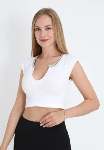 Tricou crop damă cu mânecă scurtă, alb