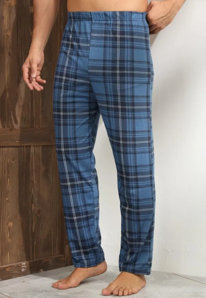 Pantalon bărbat Big Size, albastru închis cu carouri albe și negre
