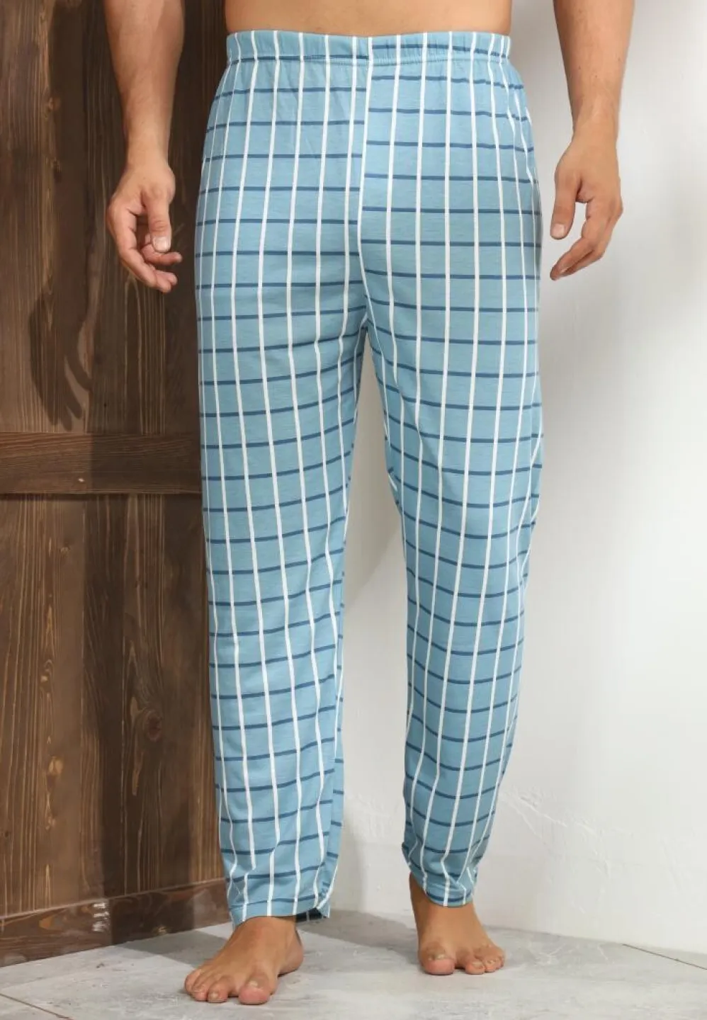 Pantalon bărbat Big Size, albastru deschis în carouri - 4