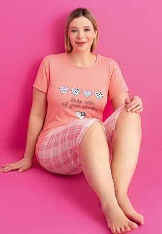 Pijama damă big size tricou + pantaloni 3/4 imprimeu Step Out of Your Shadow hover