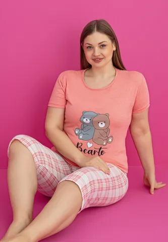 Pijama damă bumbac mărime mare BEARTO tricou + pantaloni 3/4 hover