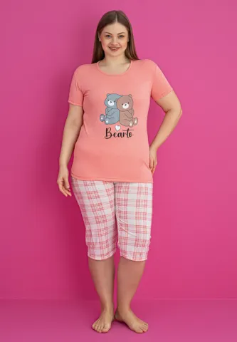 Pijama damă bumbac mărime mare BEARTO tricou + pantaloni 3/4
