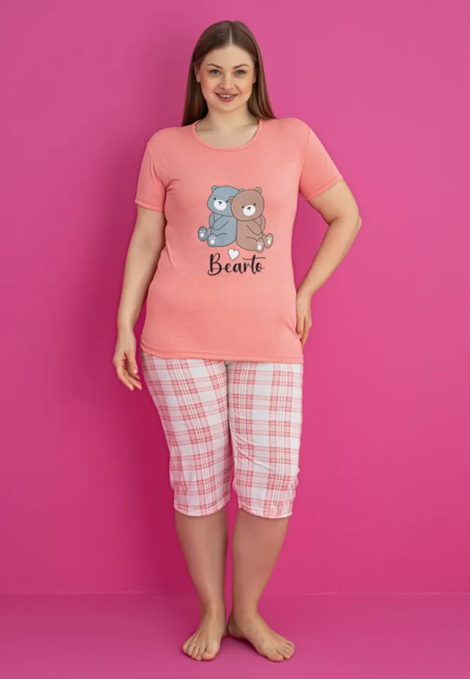 Pijama damă bumbac mărime mare BEARTO tricou + pantaloni 3/4