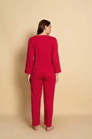 Pijama damă Bumbac roșu Beautiful Day mânecă lungă și pantaloni lungi hover