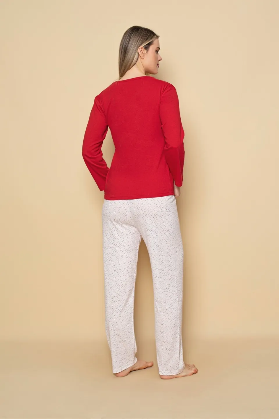 Pijama damă Dreaming – Roșu, Bumbac, Mânecă Lungă și Pantaloni Lungi - 2