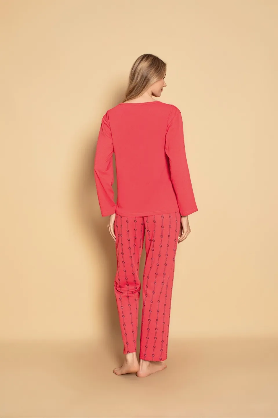 Pijama damă Shine – Bumbac Roșu, Mânecă Lungă și Pantaloni Lungi - 3