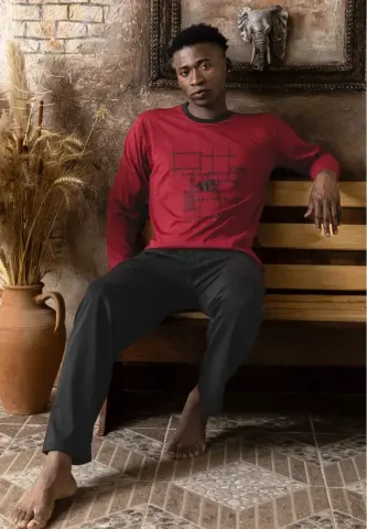 Pijama bărbat – Bordo, Mânecă Lungă și Pantaloni Lungi din Material Confortabil