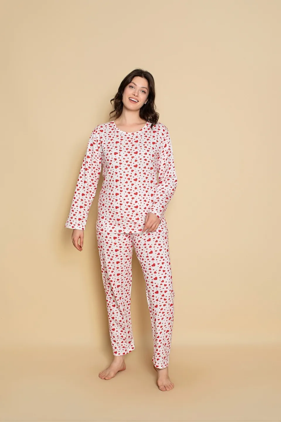 Pijama damă – Mânecă Lungă și Pantaloni Lung Cu Inimioare, Confortabilă și Drăguță - 2