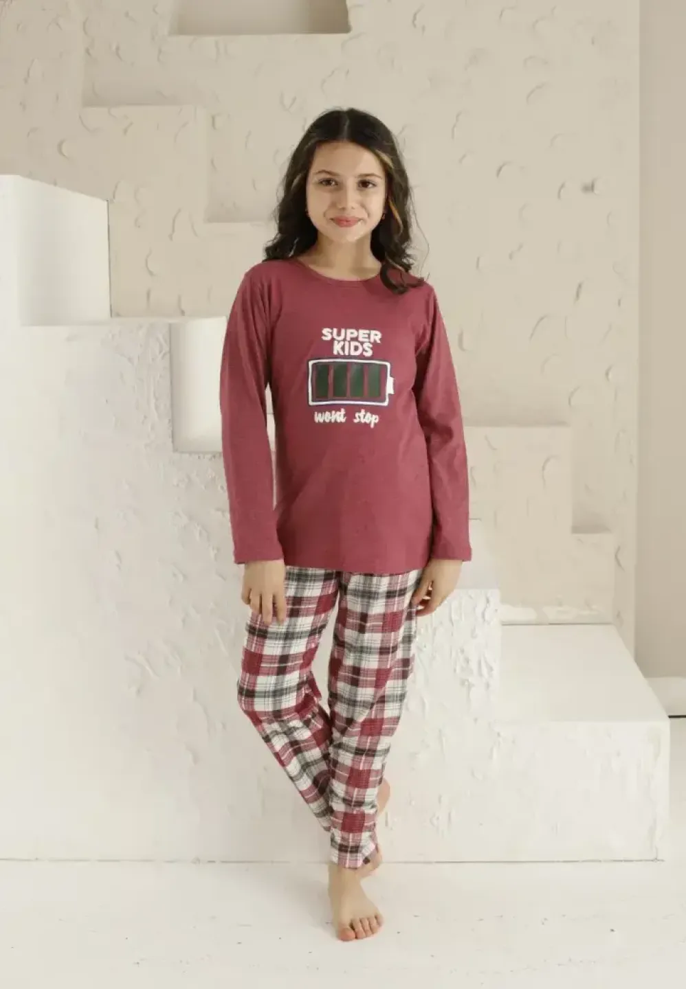 Pijama Fete, Mânecă Lungă, Imprimeu Super Kids, Roz Închis - 2